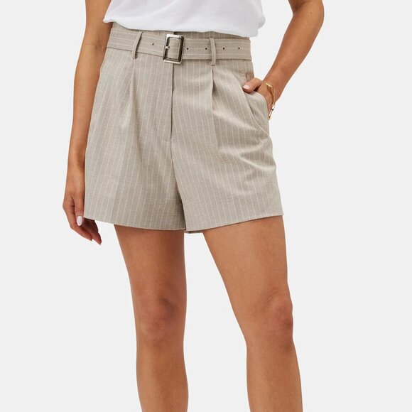 NWT Amour Vert Pleated Stripe Linen Short - San Diego Stripe Natural Size 10 - Picture 1 of 6